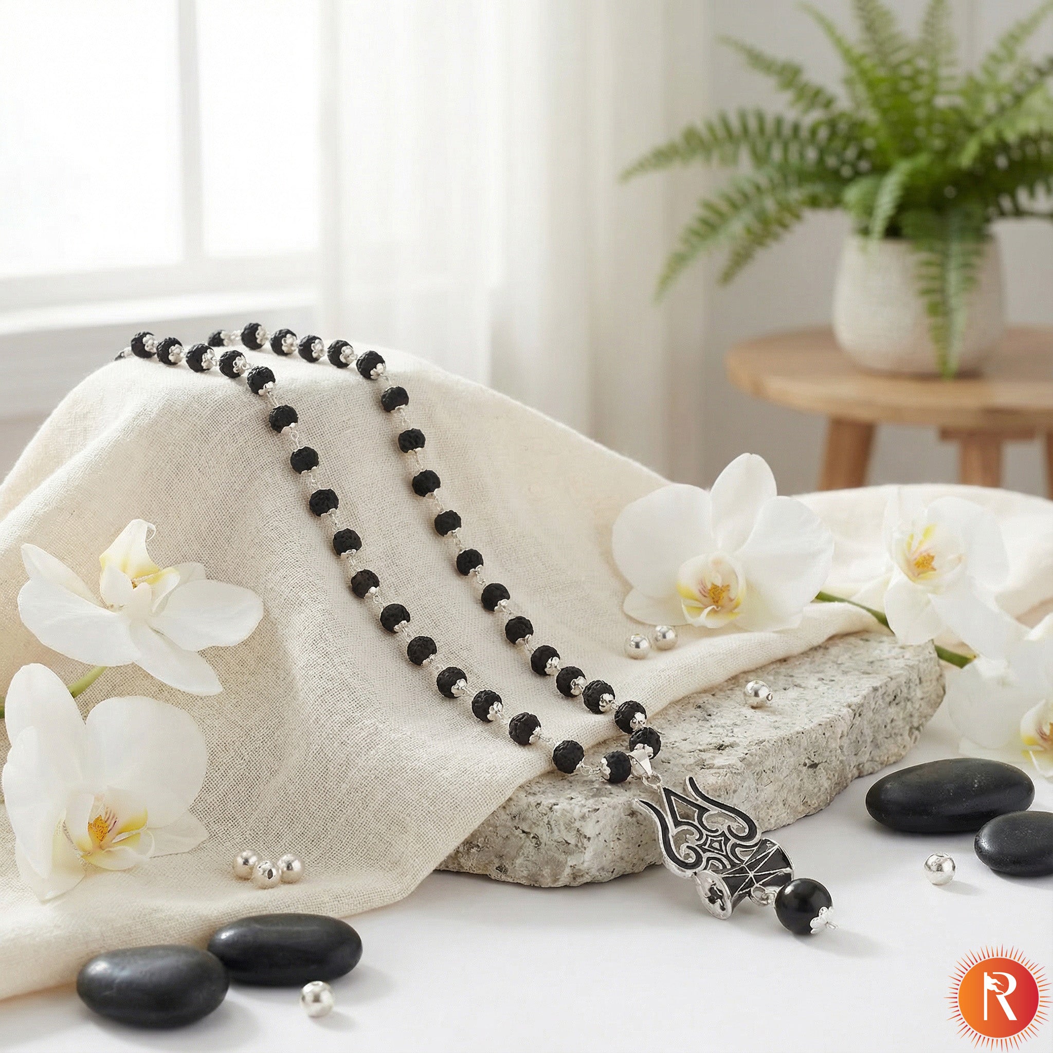 Mahadev Trishul Combo: Karungali Mala with Trishul & Damru Pendant with Bracelet