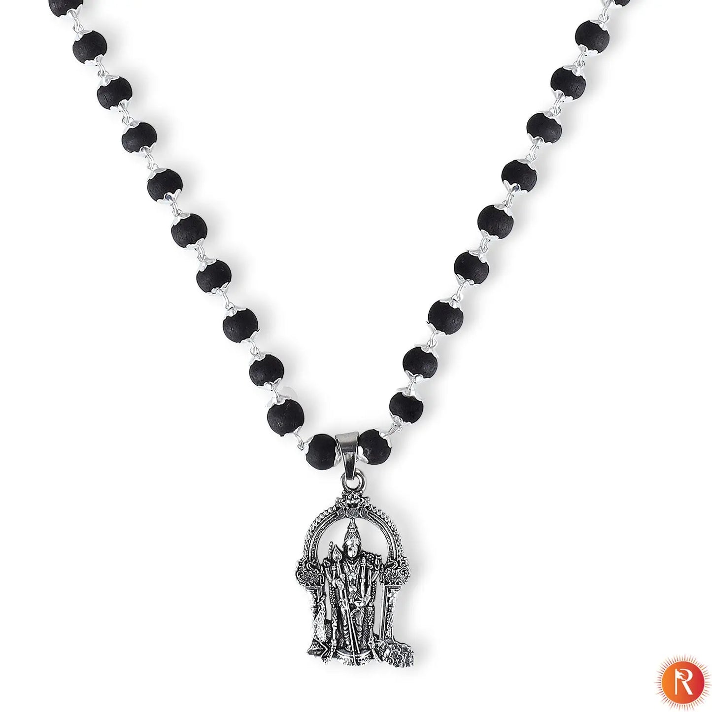 Karungali Malai in Silver-Cap with Lord Murgan Pendant Religious Bazar