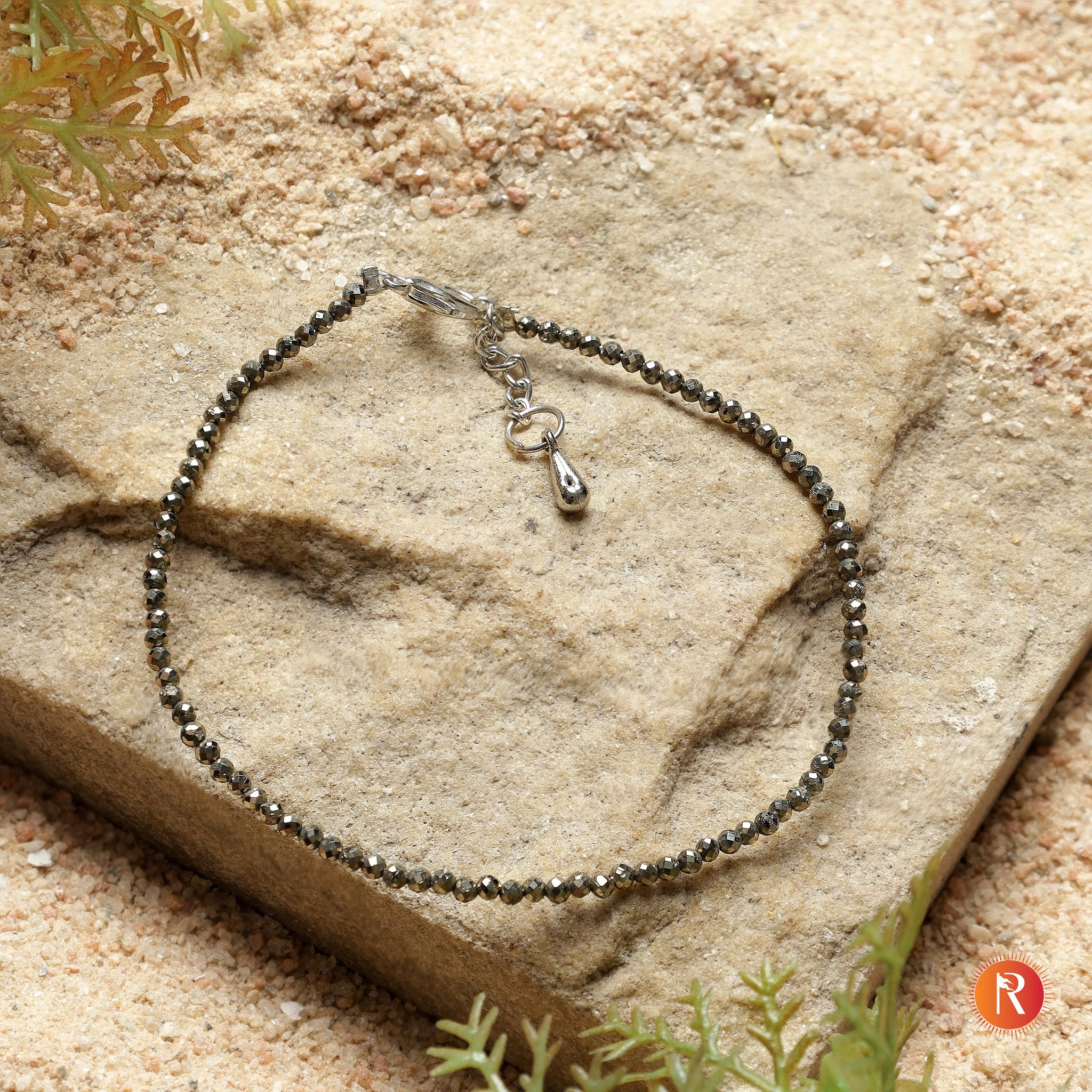 Shubh-Labh Raw Pyrite Beaded Anklet Religious Bazar