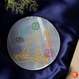 Vibrant 7 Yoga Signs Meditation Selenite Plate