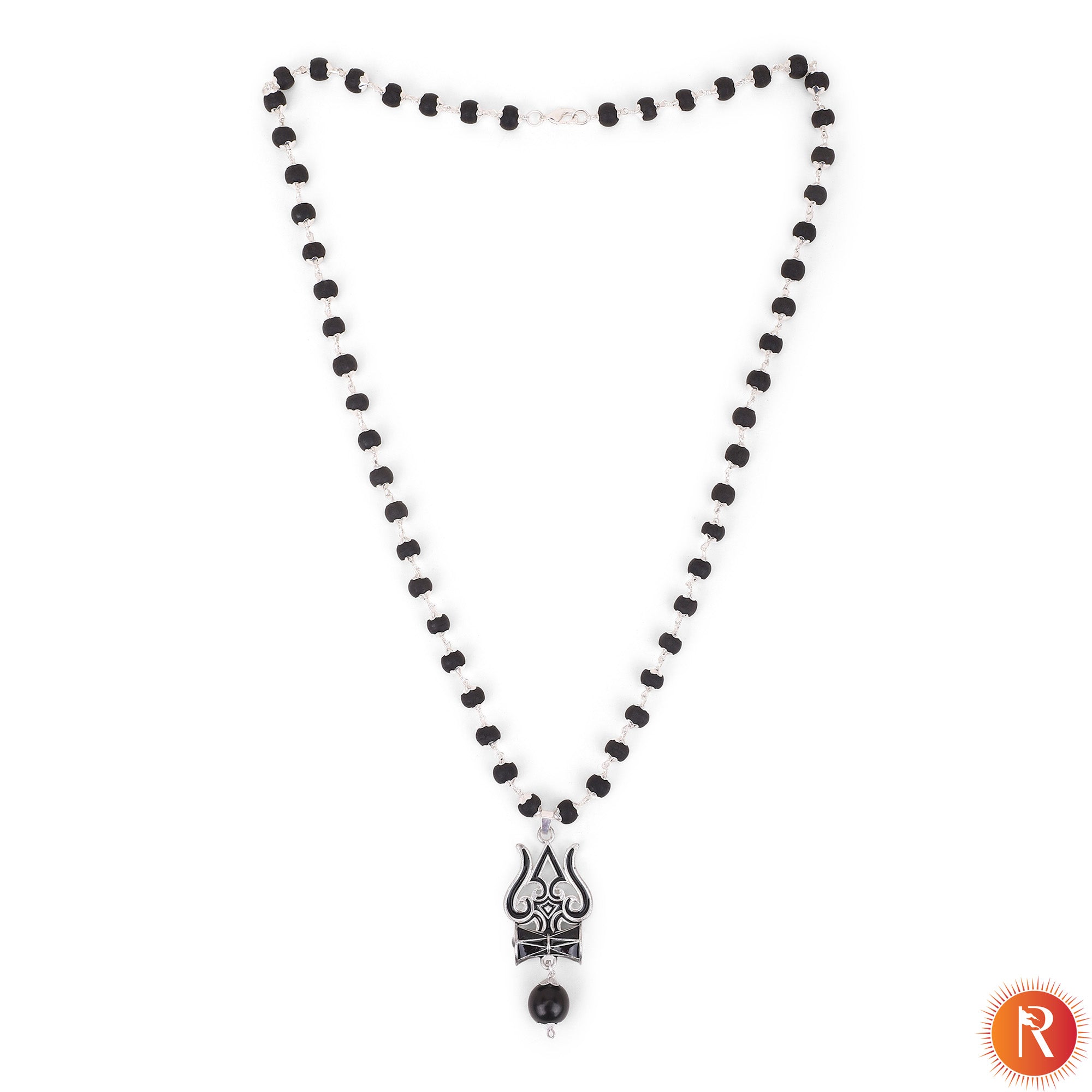Mahadev Trishul Combo: Karungali Mala with Trishul & Damru Pendant with Bracelet