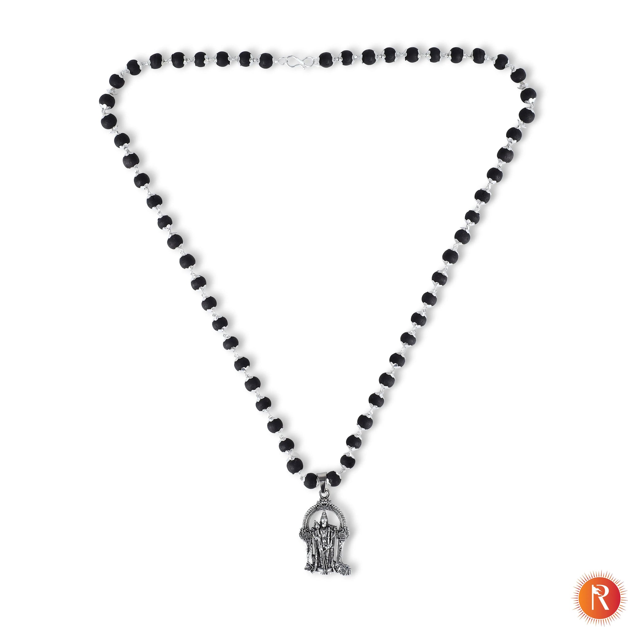 Karungali Malai in Silver-Cap with Lord Murgan Pendant Religious Bazar
