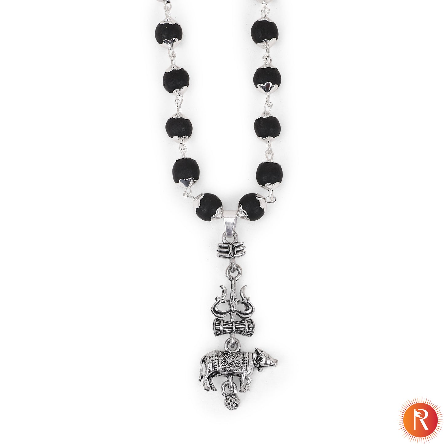 Shiva-Shakti Combo: Karungali Malai & Trishul, Damru, and Nandi Pendant with Bracelet