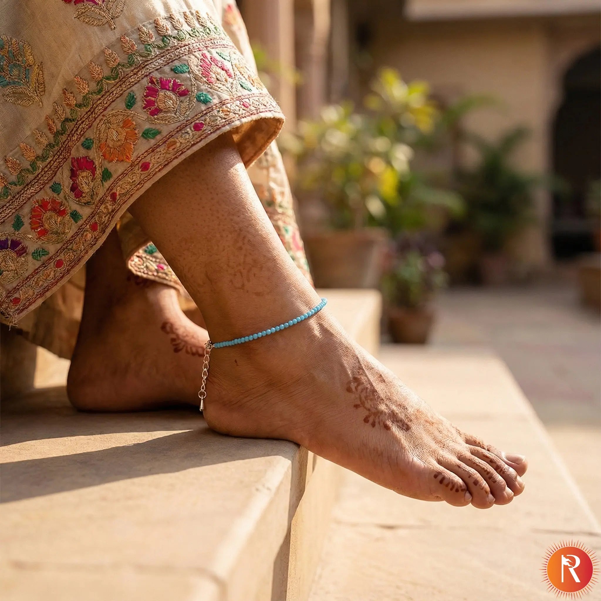 Celestial Azure Faceted Firoza/Turquoise Anklet Religious Bazar