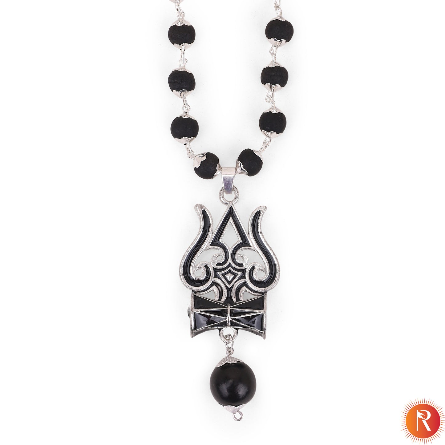 Mahadev Trishul Combo: Karungali Mala with Trishul & Damru Pendant with Bracelet