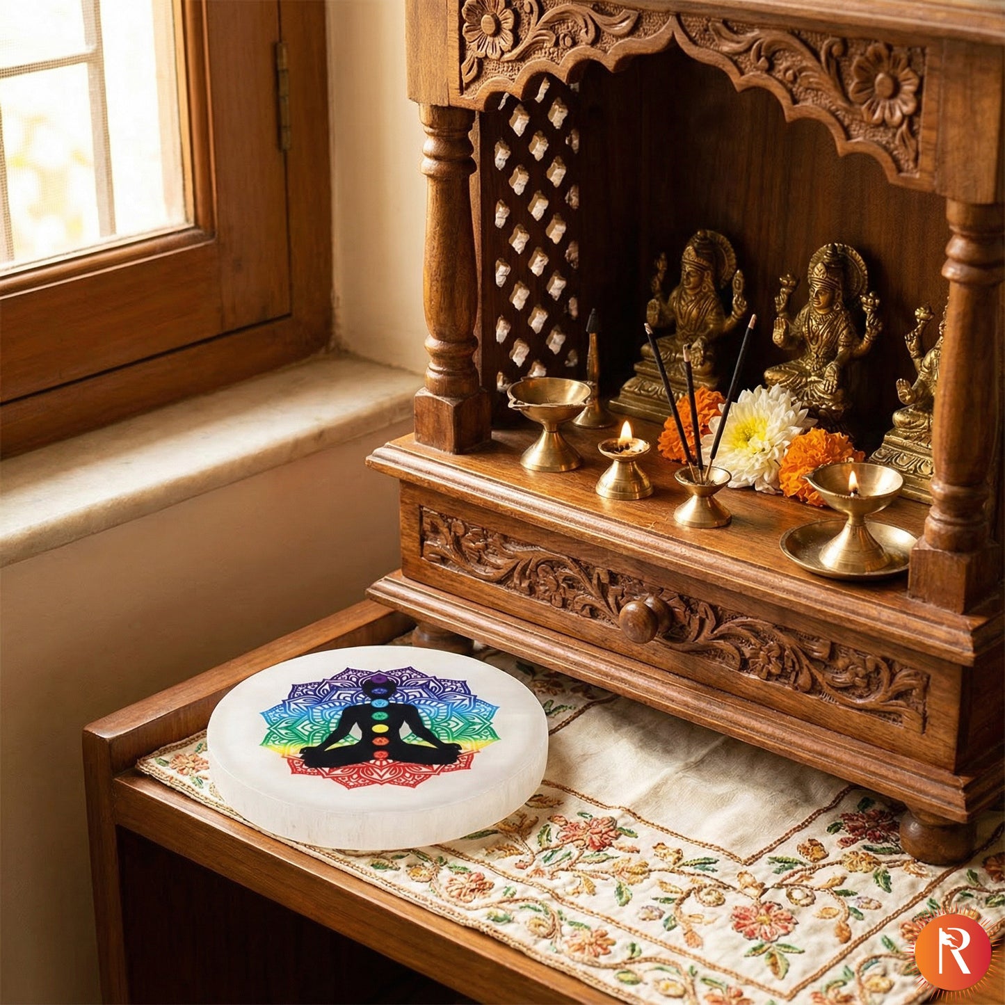 7 Yoga Sign Meditation Selenite Charging Plate