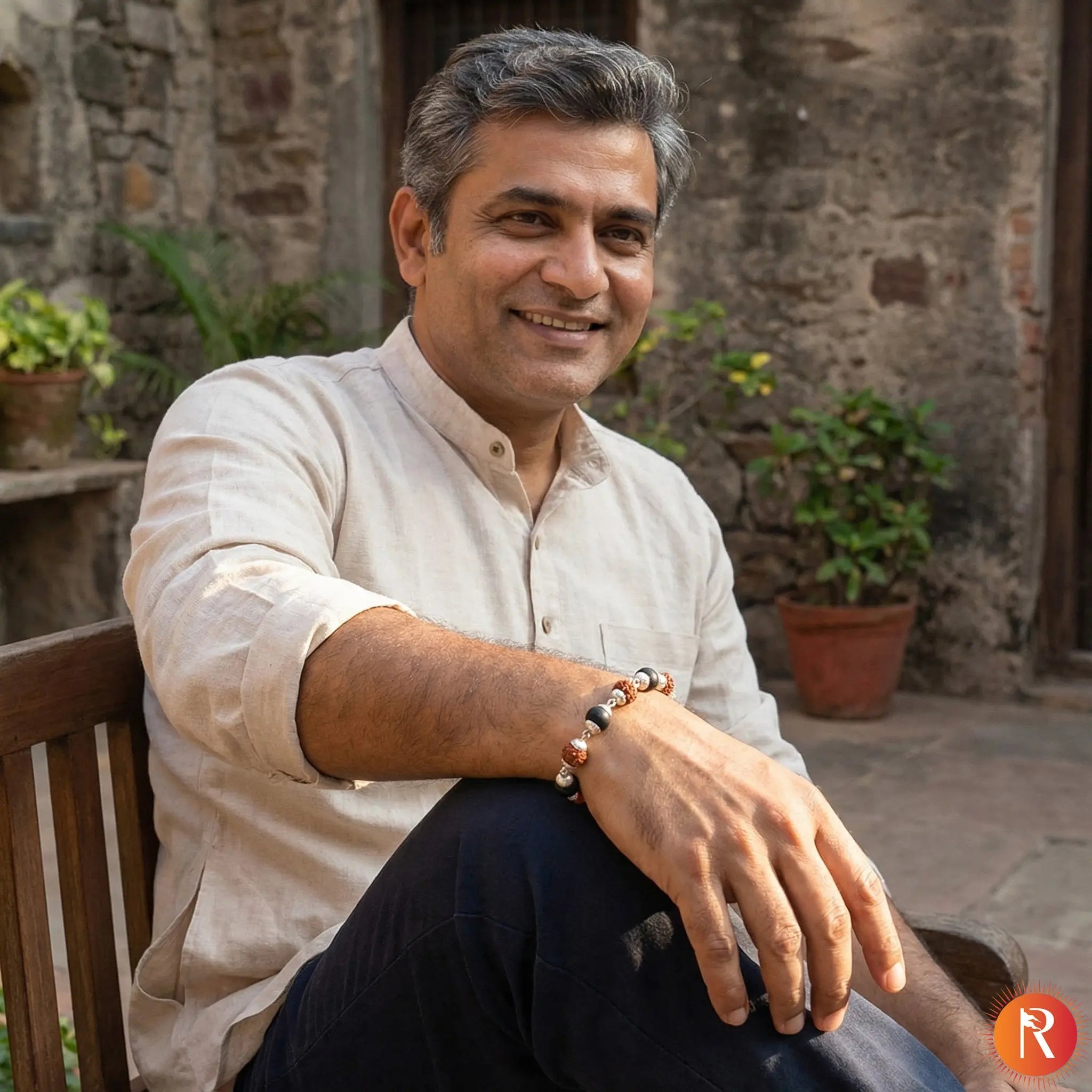 Rudraksha & Karungali Silver-Capped Healing Bracelet Religious Bazar