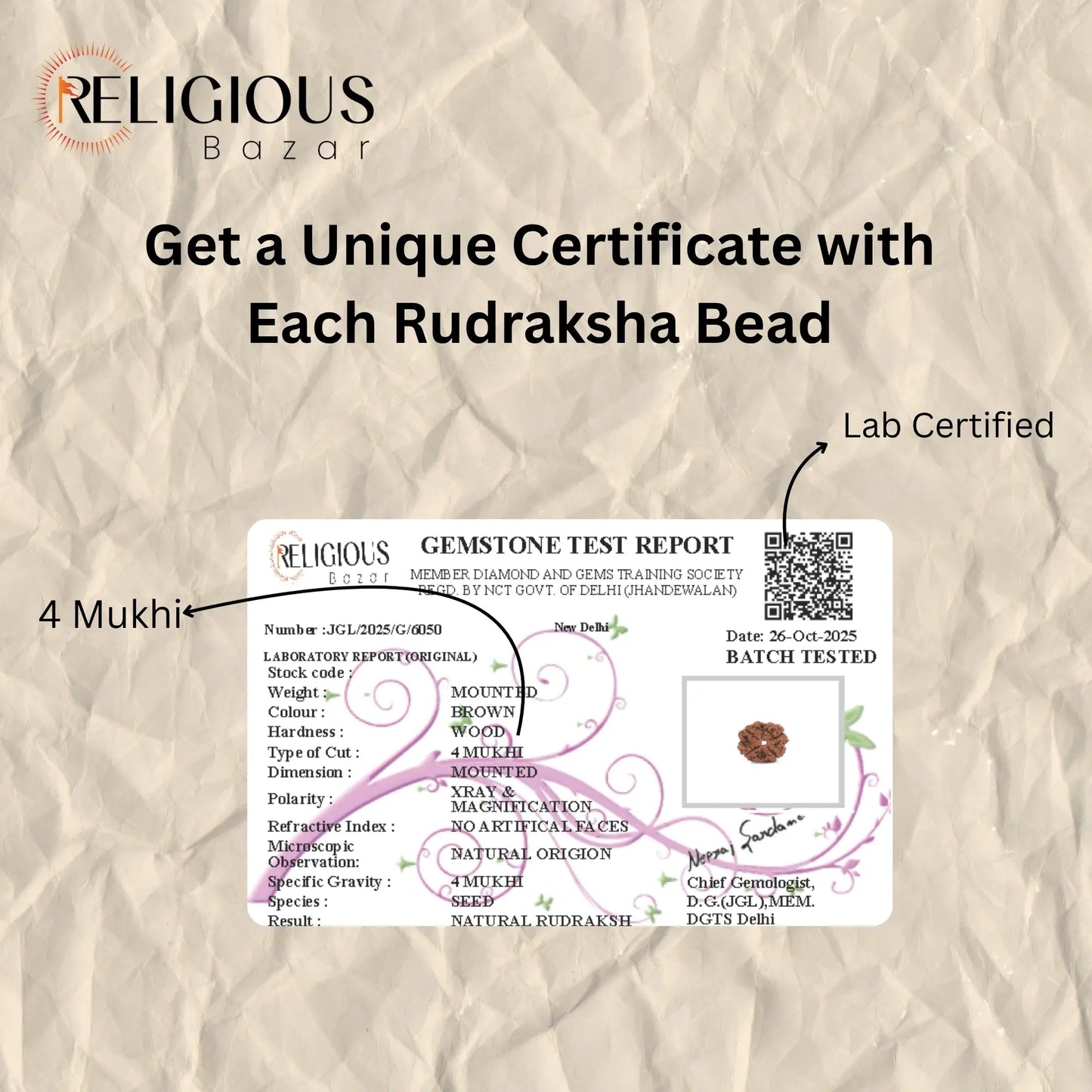 Nepal Origin 4 Mukhi Lab Certified Rudraksha - 18mm - 22mm Religious Bazar