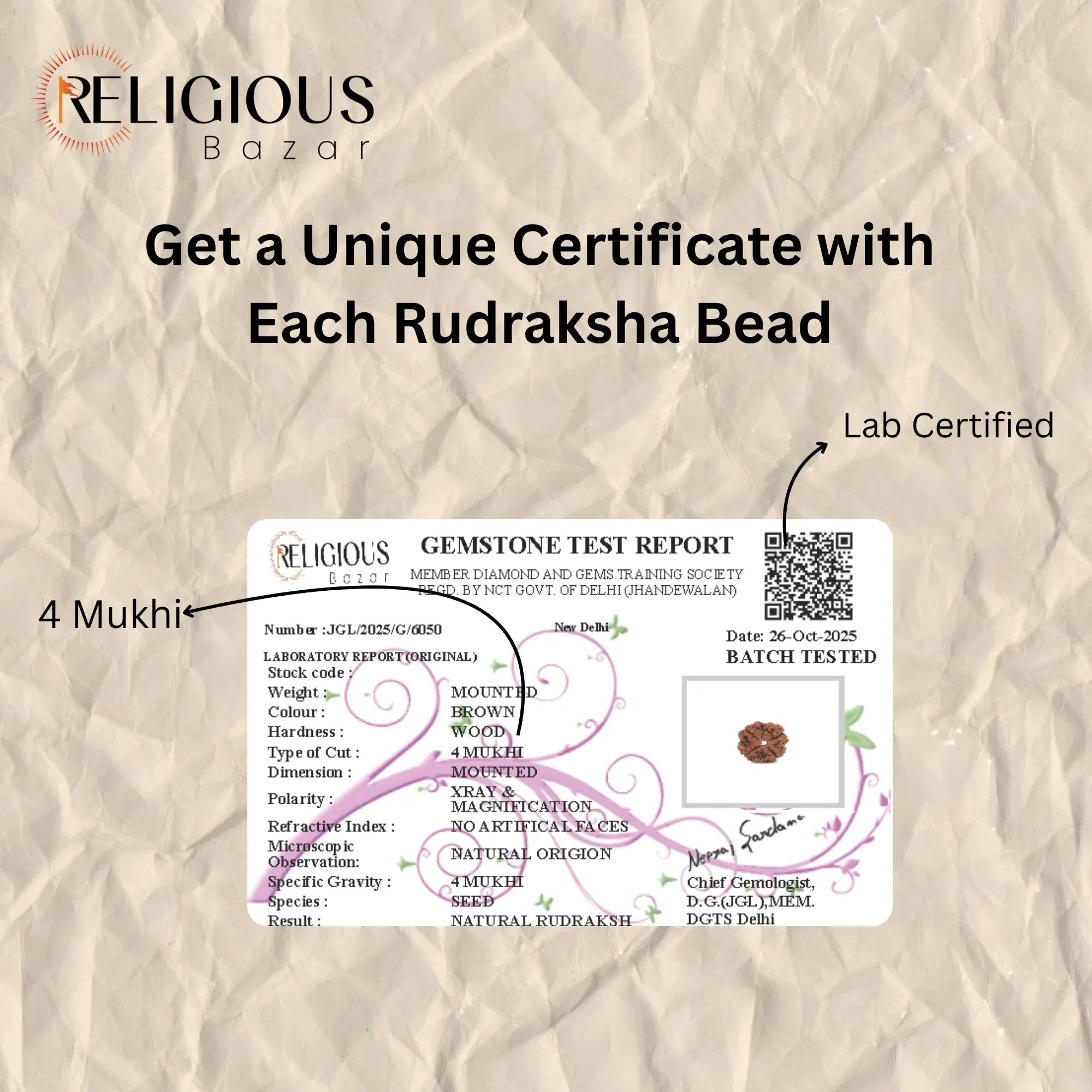 Nepal Origin 4 Mukhi Lab Certified Rudraksha - 18mm - 22mm Religious Bazar
