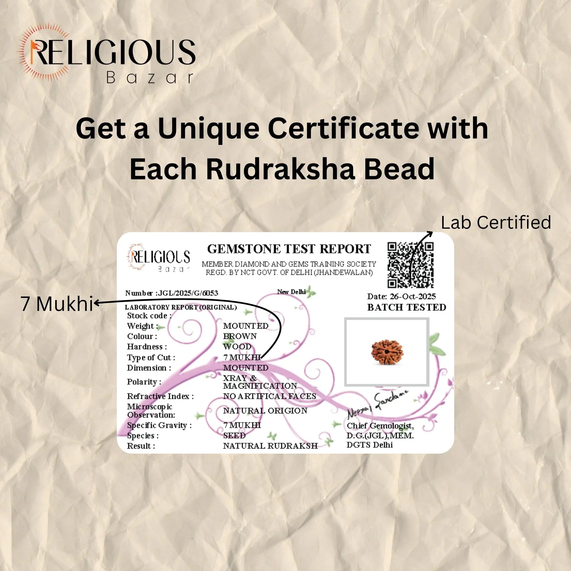 Nepal Origin 7 Mukhi Lab Certified Rudraksha - 18mm - 22mm Religious Bazar